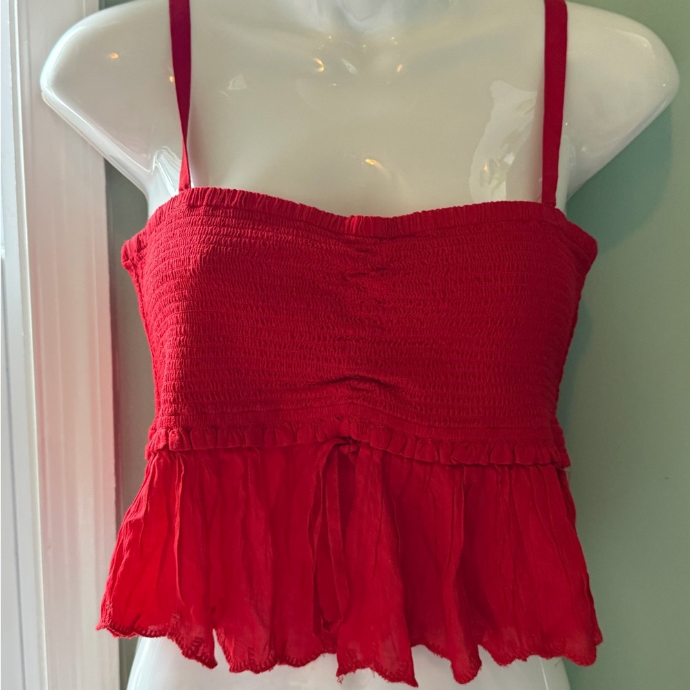 Wilfred Red Smocked Crop Top